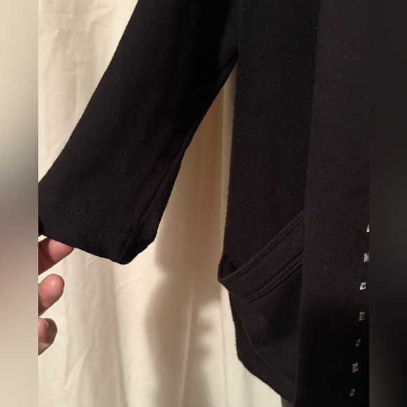 Onque Women's Sz XL Full Zip Embellished 3/4 Sleeve Black Sweater Jacket - Picture 4 of 5